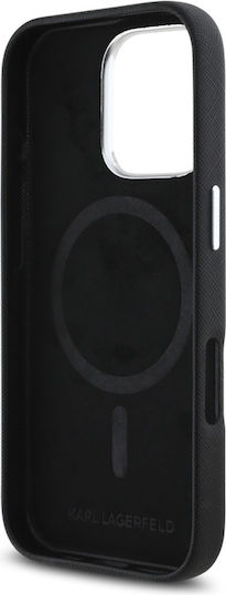 Karl Lagerfeld Saffiano Vollständig Umschlossene Verlängerte Metall-Logo Magsafe Hülle iPhone 16 Pro Schwarz