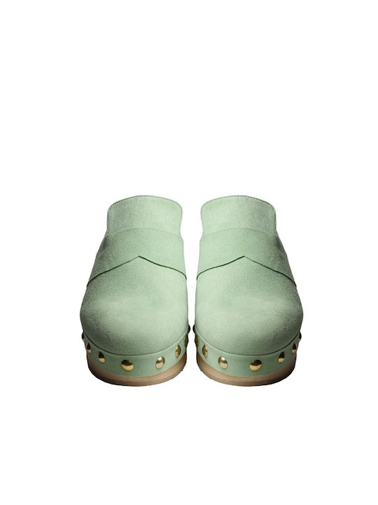 Mules με Χοντρό Χαμηλό Τακούνι Pistachio