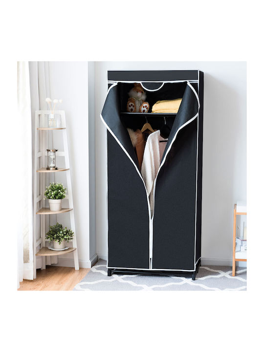 Costway Fabric Wardrobe with Zipper and Shelves in Black Color 75x50x170cm
