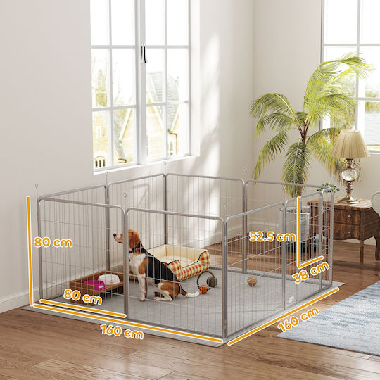 Pawhut Dog Fence 8 Foldable Adjustable Panels Door Steel Height 80 cm Silver D06-255v01sr