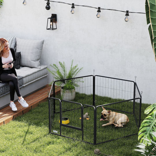 Pawhut Dog Fence 6 Adjustable Panels 80x1.5x60 cm Black Steel Entry Door D06-256v00bk