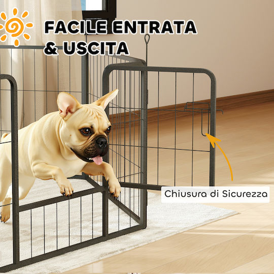 Pawhut Dog Fence 6 Adjustable Panels 80x1.5x60 cm Black Steel Entry Door D06-256v00bk