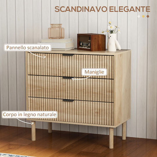 Wooden Chest of Drawers with 3 Drawers Oaks 80x40x77.5cm