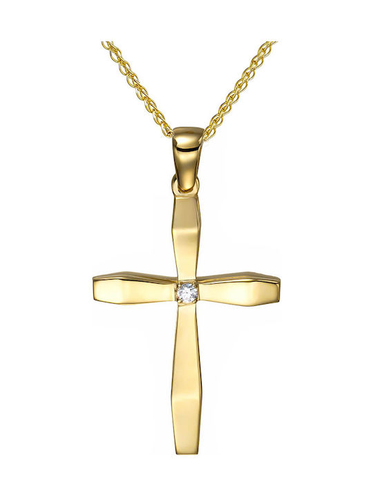Papoulidis Jewellery Γυναικείος Χρυσός Σταυρός 14Κ Διπλής Όψης χωρίς Αλυσίδα