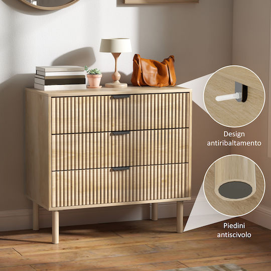 Wooden Chest of Drawers with 3 Drawers Oaks 80x40x77.5cm