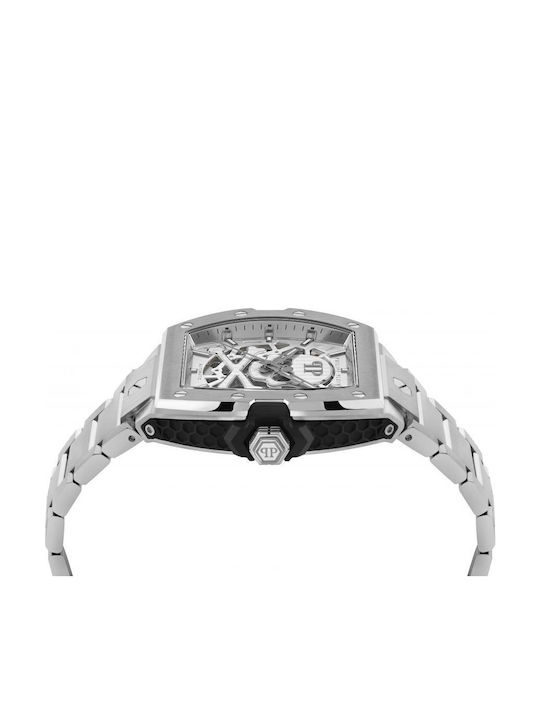 Philipp Plein Skeleton Men's Watch Automatic with Silver Metal Bracelet