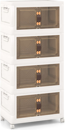 Costway Wooden Storage Box with Wheels and Lid White 49.5x31.5x112.5cm 4pcs