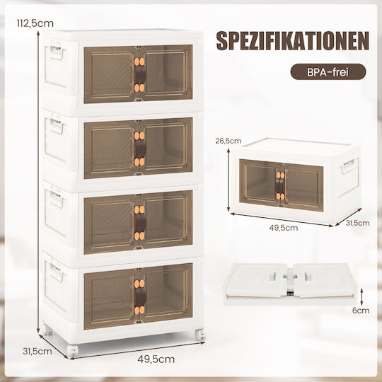 Costway Wooden Storage Box with Wheels and Lid White 49.5x31.5x112.5cm 4pcs