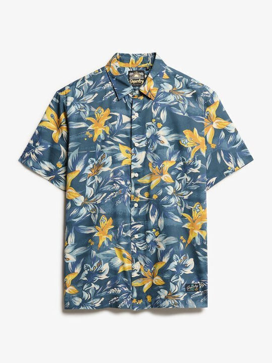 Hawaiian Print Short-sleeved Shirt Floral Blue