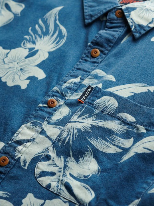 Loom Short-sleeved Cotton Shirt Blue