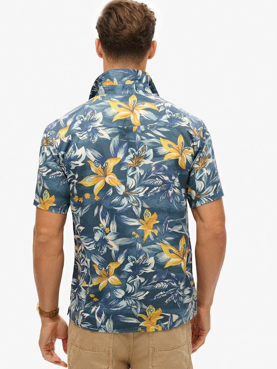 Hawaiian Print Short-sleeved Shirt Floral Blue