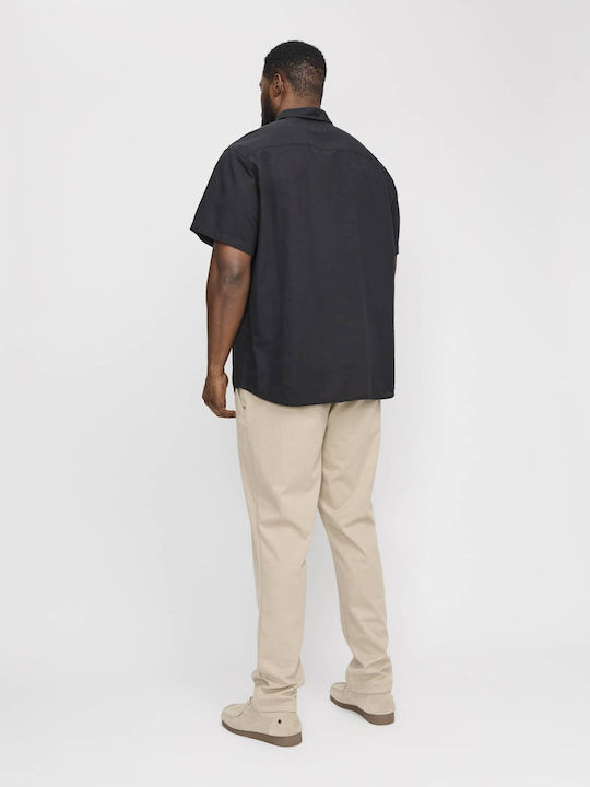 Short Sleeve Linen Shirt Narrow Fit Black