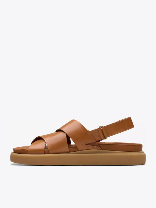 Aristella Sun Leather Women's Flat Sandals with Strap in Tabac Brown Color