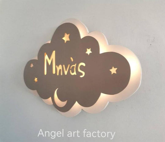 Children's Wooden Wall Light "Double Cloud" Name