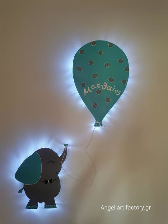Children's Wooden Wall Light "Elephant Balloon" Name