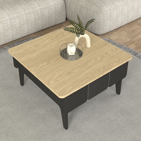 Square Central Coffee Table Pedro Wooden Anthracite - Rota Oak 73.2x73.2x38.6cm