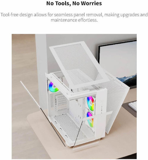 Montech King 65 Pro Gaming Middle Tower Carcasă Calculator cu Fereastră Laterală și Iluminare RGB Alb