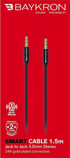 Baykron Καλώδιο Ήχου 3.5mm male - 3.5mm male Μαύρο 1.5m με Επίχρυσους Ακροδέκτες BKR-SL-J2J-BLK1.5