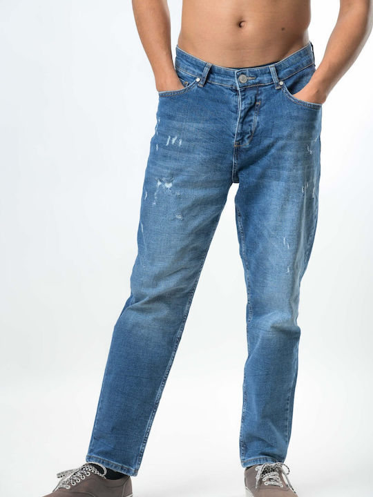Men's Jeans Pants Cropped Elastic with Boyfriend Fit Blue