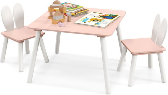 Kinder Tischset mit Stühlen zum Malen aus Holz Rosa Costway