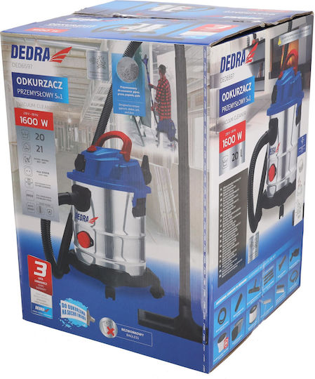 Dedra Vacuum Wet / Dry 1600W with Stainless Bin 20lt