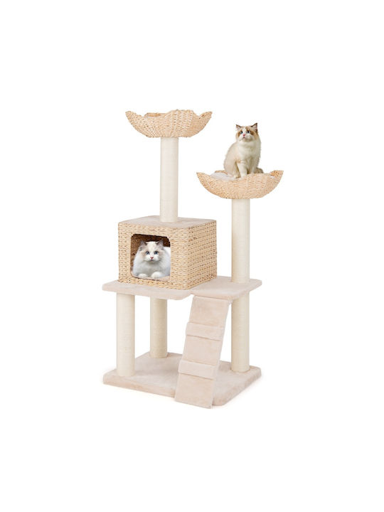 Costway Kratzbaum Katzenbäume Beige 4 Ebenen