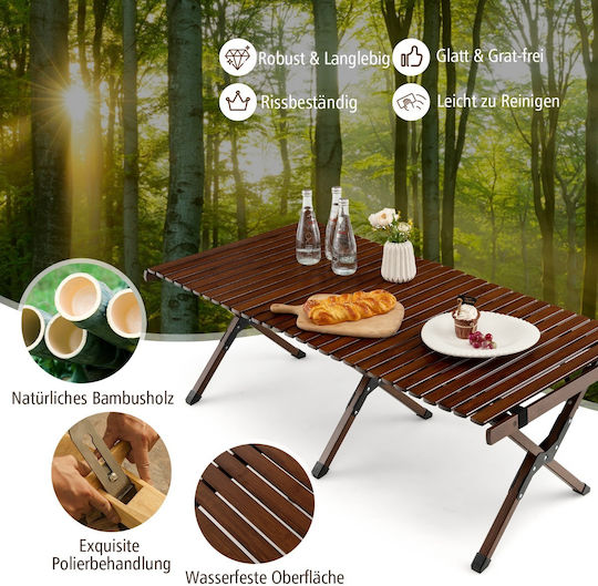 Costway Τραπέζι για Camping Πτυσσόμενο 16x60cm Καφέ