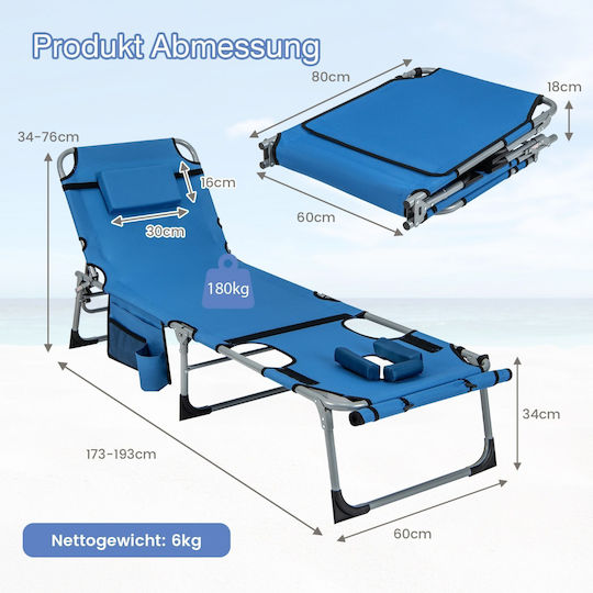 Costway Foldable Metallic Beach Sunbed Light Blue with Pillow