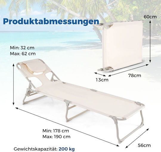 Costway Beige Foldable Metallic Beach Sunbed with Pillow
