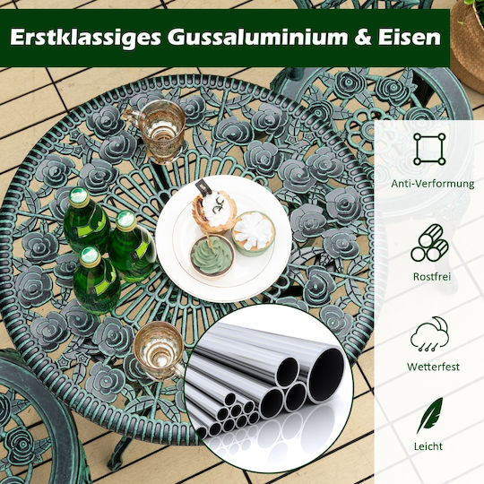 Dining Set for Small Outdoor Spaces with Umbrella Holder 3 Pieces Green