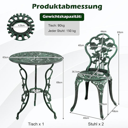 Dining Set for Small Outdoor Spaces with Umbrella Holder 3 Pieces Green