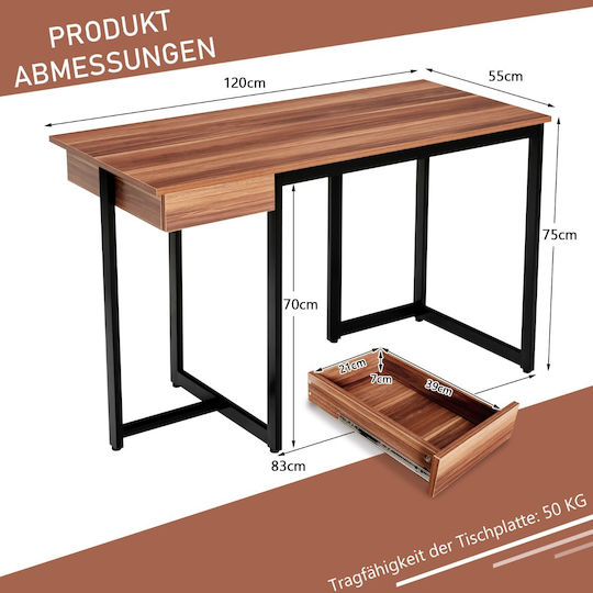 Компютърно Бюро Дървено Кафяво С Метални Крака 120x55x75см