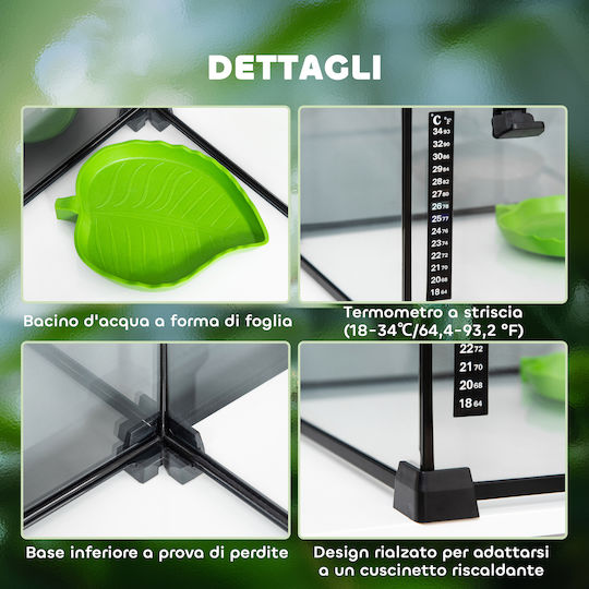 Pawhut Ενυδρείο Ερπετών Terrarium Μαύρο 50x30x25cm