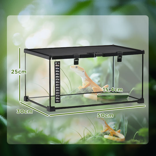 Pawhut Ενυδρείο Ερπετών Terrarium Μαύρο 50x30x25cm