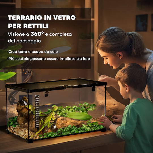 Pawhut Ενυδρείο Ερπετών Terrarium Μαύρο 50x30x25cm