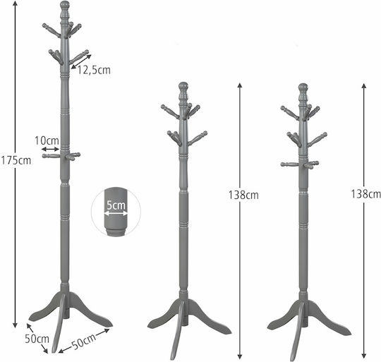 Costway Wooden Coat Rack Gray 50x50x175cm