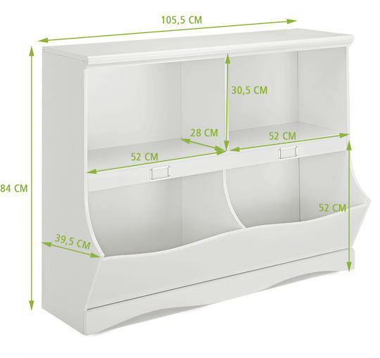 Kids Wooden Bookcase White 105.5x39.5x84cm