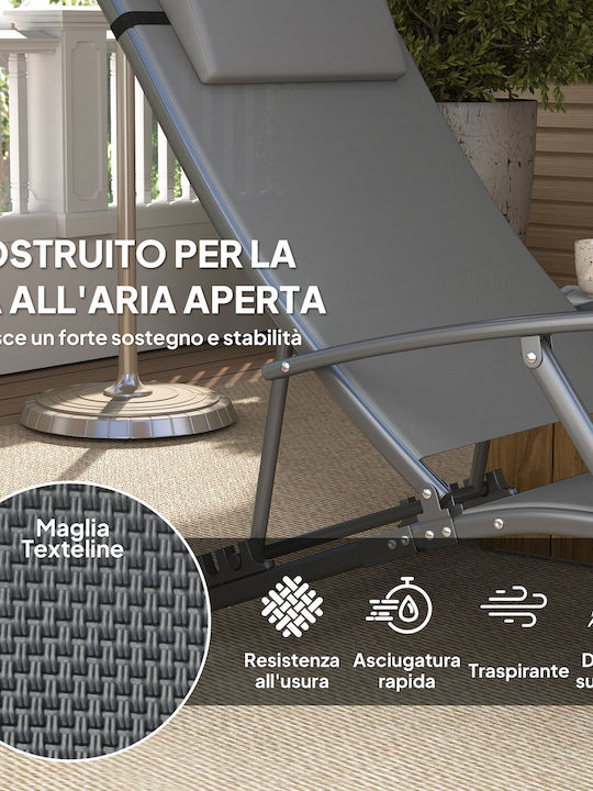 Șezlong Metalic cu Pernă Gri 64x154x87cm