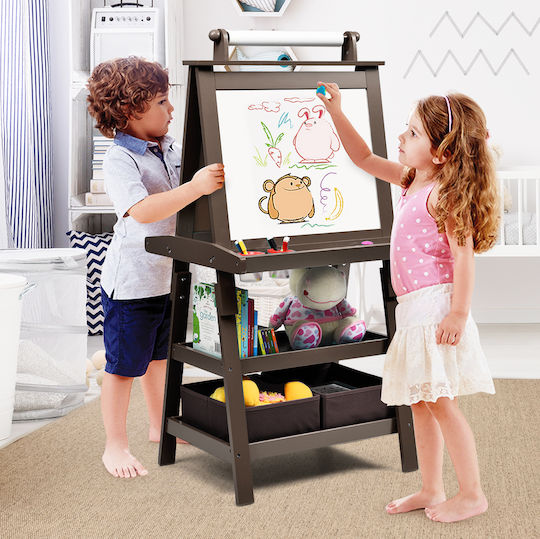 Costway Kids Easel 3-in-1 Magnetic Board Hanging Paper Roll Storage Spaces Ty327442cf