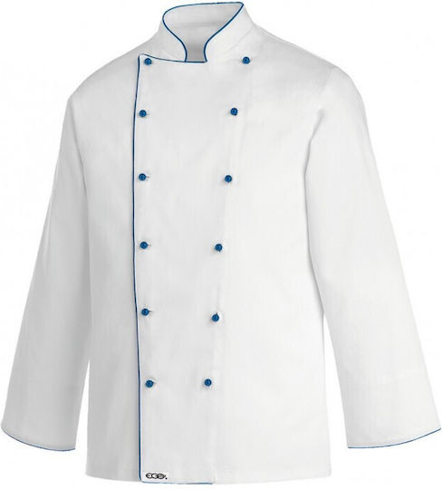 Egochef Палто Готвач 100% Памук Мъжко Бял с Дълъг ръкав Royal Piping