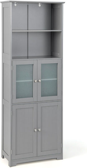 Costway Tall White Gray Storage Cabinet 163 cm Adjustable Shelves Glass Doors Bathroom Kitchen or Living Room Jv10642gr