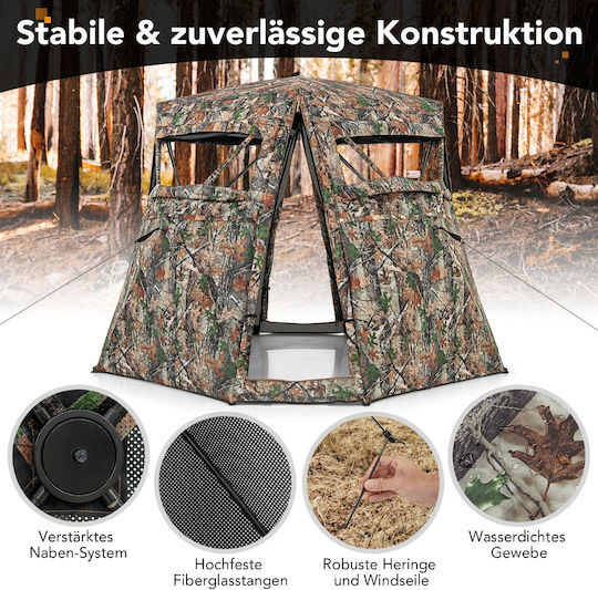 Costway Camping Tent Khaki for 3 People 249x211x175cm 360° Panoramic View and Silent Windows