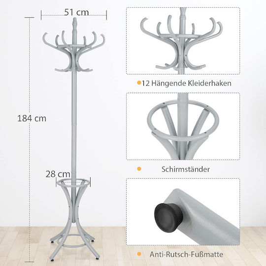 Costway Freistehender Kleiderständer Hölzernes Gray 51x51x184cm