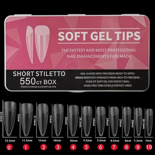 Short Stiletto Soft Gel Tips Νυχιών Διάφανα 550τμχ COSMO-12055