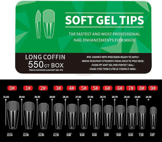 Long Coffin Soft Gel Sfaturi pentru unghii Transparente COSMO-12057