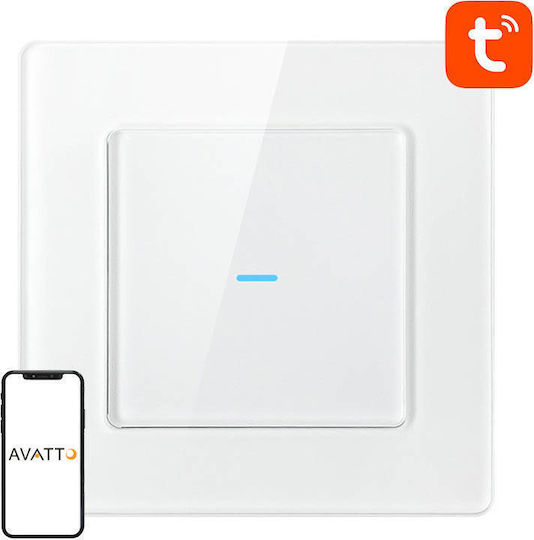 Avatto Χωνευτός Διακόπτης Τοίχου Wi-Fi Μονός με Πλαίσιο Λευκός