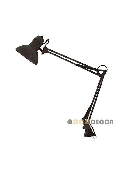 Aca Penna Office Lamp with Foldable Arm for Socket E27 Height: 72cm and Clip in Black Color