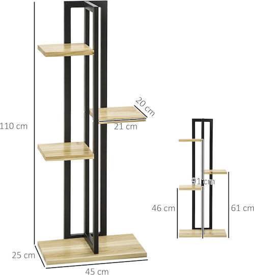 Outsunny Ραφιέρα Γλάστρας Ξύλινη Μαύρη 45x25x110εκ.