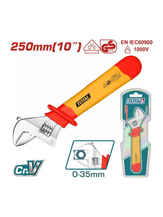 Total Französischer Schraubenschlüssel Länge 250mm 10" mit einer Maulöffnung von bis zu 30mm und rutschfestem Griff
