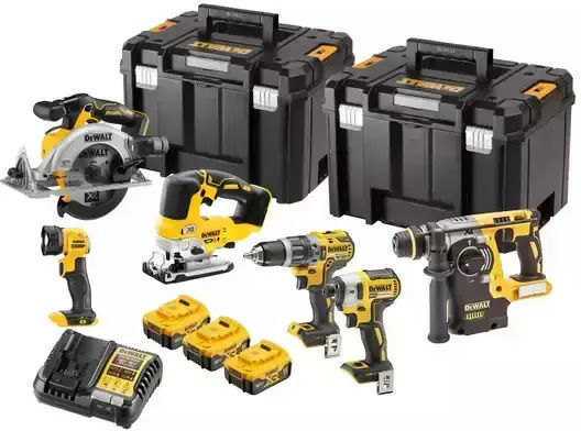 DEWALT DCK755P3T Set Angle Wheel & Circular Saw & Impact Drill Driver & Multitool & Jigsaw & Excavator & Impact Screwdriver 18V with 3 Batteries 5Ah and Case